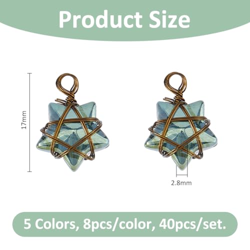 SUPERFINDINGS 40Pcs Wire Wrapped Star Pendants AB Color Electroplate Glass Charms Mixed Color Crystal Dangle Charms for Earring Bracelet Necklace Jewelry Making - color: Brozen