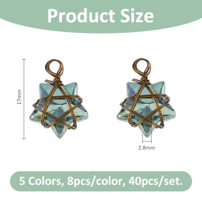 SUPERFINDINGS 40Pcs Wire Wrapped Star Pendants AB Color Electroplate Glass Charms Mixed Color Crystal Dangle Charms for Earring Bracelet Necklace Jewelry Making - color: Brozen