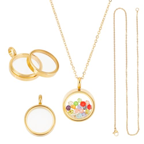 UNICRAFTALE Memory Locket Pendants with Necklace Stainless Steel Floating Locket Pendants Glass Photo Frame Pendant for Christmas Jewelry Making - color: Gold