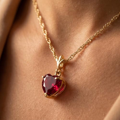 Galaxy Gold GG 14K Yellow Gold 1.45 Carat Natural Ruby Pendant Necklace - July Birthstone - Passion & Protection - 16" to 24" - Fine Jewelry for Women