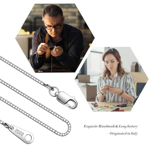 925 Sterling Silver Chain Necklace for Women 0.8mm Box Chain, Italian Necklace Chain, Super Strong & Thin & Long16/18/20/22/24 Inches - color: White Gold, size: 17 Inch