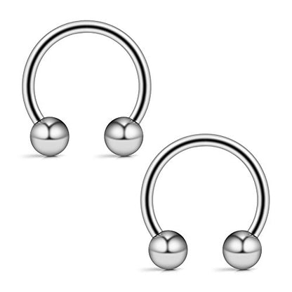 12PCS 14G Surgical Steel Nose Septum Horseshoe Hoop Earring Eyebrow Tragus Lip Piercing Ring - style: 14mm w Balls