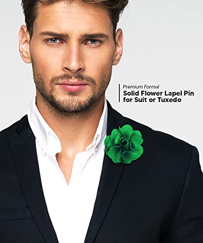 Premium Men's Formal Solid Color Flower Lapel Pin - Boutonniere for Men, Brooch Pin - color: Kelly