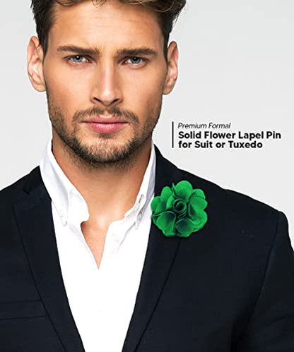 Premium Men's Formal Solid Color Flower Lapel Pin - Boutonniere for Men, Brooch Pin - color: Kelly