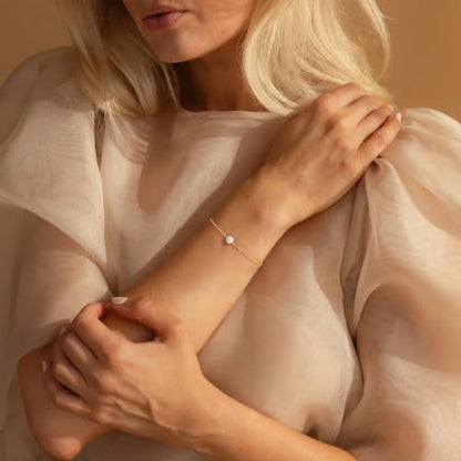 Gold Bracelets for Women Pearl Bracelet 14k Gold/White Gold Plated | Dainty Cubic Zirconia CZ Accented, Bridesmaid Jewelry, Prom Bracelet, Wedding Bracelets for Brides - color: Single Pearl