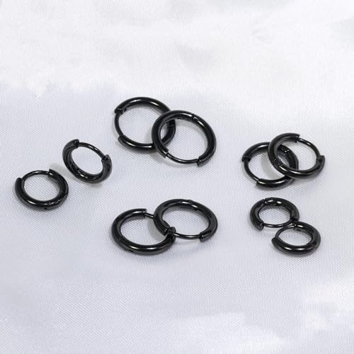 Huggie Hoop Earrings Small Hypoallergenic 14K Gold Plated Huggie Earrings For Women Simple Huggie Stud Earrings - color: Black-6/8/10/12mm