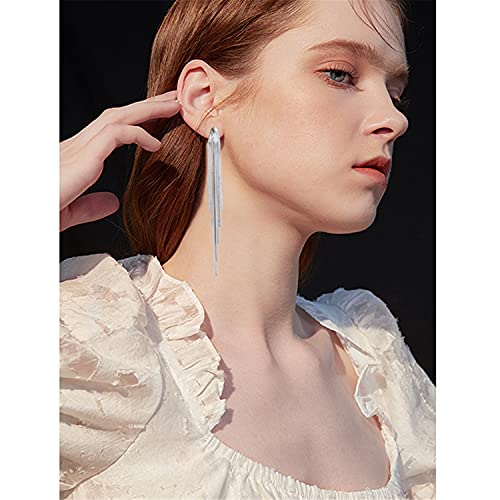 14k Gold Long Tassels Chain Dangle Drop Earrings for Women Black Silver Punk Sleek Metal Chain Earrings Wedding Bridesmaid Jewelry - color: Silver