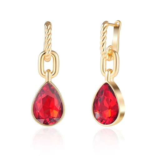Crystals Teardrop Dangle Drop Earrings, 18K Gold Plated Hoop Earrings Zirconia Jewelry for Women Gifts - color: Red-Long