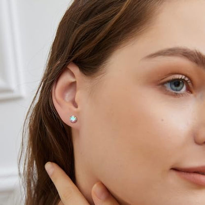 VOLUKA Cubic Zirconia Stainless Steel Screw Flat Back Earring - Hypoallergenic Stud Earrings for Women & Men - 316L Titanium CZ Stud Earrings for Nickel-Free, Trendy & Elegant - color: 1 Pair- 6mm Flat Back -AB White