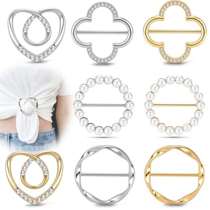 8PCS Scarf Ring Clip T-shirt Ties Clips for Women Fashion Metal Corner Knotted Clip Buckle Clothing Ring Wrap Holder