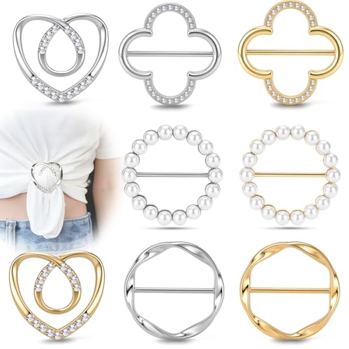 8PCS Scarf Ring Clip T-shirt Ties Clips for Women Fashion Metal Corner Knotted Clip Buckle Clothing Ring Wrap Holder
