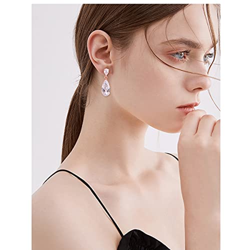 Wedding Jewelry Set for Bridesmaids - Sterling Silver Teardrop CZ Crystal Cubic Zirconia Rhinestone Diamond Bridal Necklace Earrings Set for Bride Mother of Bride Party Prom Birthstone Costume Jewelry - color: 14k rose gold plated
