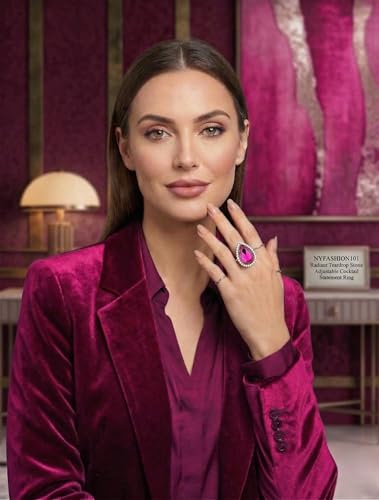 NYFASHION101 Radiant Teardrop Stone Adjustable Cocktail Statement Ring - color: Clear Encircled Teardrop, Fuchsia