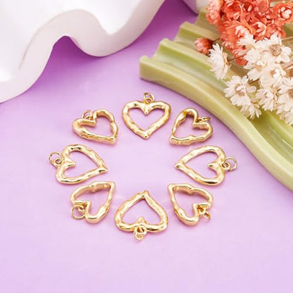 8Pcs 18K Gold Plated Heart Charms Golden Brass Heart Pendants Hollow Dangle Bezel Charms for DIY Earring Necklace Bracelet Jewelry Making Christmas Valentine