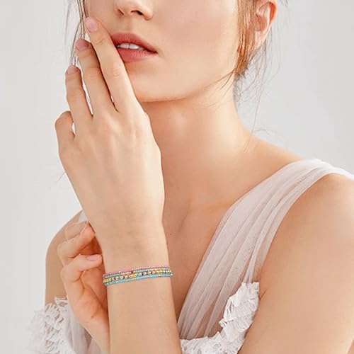 Colorful Seed Beaded Stack Bracelets Set for Women, 4Pcs Cute Dainty Boho Handmade Gold Beads Stackable Stretch Friendship Bracelet Prom Jewelry Gift.