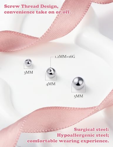 Prjndjw 25Pcs 14G 16G Replacement Balls internal thread & Externally Threaded Surgical Steel Balls Industrial Barbell Tongue Nipple Belly Button Eyebrow Rook Piercing Rings Parts 3MM-8MM - color: 30Pcs 16g Externally Threaded Replacement Balls & Spike