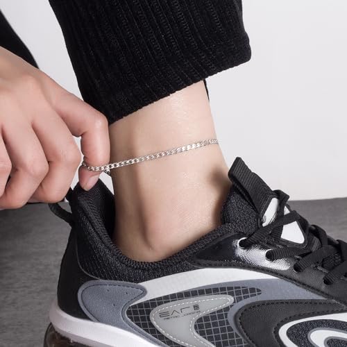 Dankadi 925 Sterling Silver Anklets Bracelet Women/Men Waterproof Simple Durable Chopin Chain/Cuban Link/Figaro/Box/Twist Rope Chain For Beach Foot Jewelry Gift - color: 3MM Blade Chain, size: 27cm