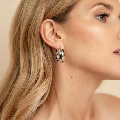 Dr's gift Chunky Leopard Print Earrings for Women 14K Gold Plated Statement Huggie Hoop Earrings Brown Acrylic Tortoise Resin Cheetah Trendy Jewelry - color: Leopard 4