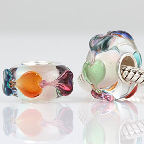 Lampwork Murano Charm 925 Sterling Silver Glass Bead Flower Pendant Leaf for DIY Charms Bracelet