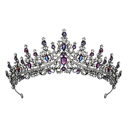 SWEETV Crystal Wedding Tiara for Women, Royal Queen Crown Headband, Rhinestone Princess Hair Accessories for Prom Birthday - color: 4.Blue + Black Gray