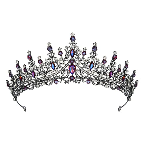 SWEETV Crystal Wedding Tiara for Women, Royal Queen Crown Headband, Rhinestone Princess Hair Accessories for Prom Birthday - color: 4.Blue + Black Gray