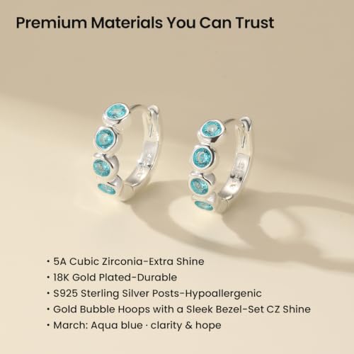ARSIS Bubble Huggie Hoop Earrings for Women with Cubic Zirconia, Platinum/18K Gold Plated Bezel Hoop Earrings with Opal, Hypoallergenic Lightweight Jewelry, Clear/Ruby/Emerald Green/Aqua/Sapphire/Pink - color: Ocean Blue