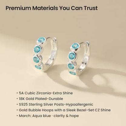 ARSIS Bubble Huggie Hoop Earrings for Women with Cubic Zirconia, Platinum/18K Gold Plated Bezel Hoop Earrings with Opal, Hypoallergenic Lightweight Jewelry, Clear/Ruby/Emerald Green/Aqua/Sapphire/Pink - color: Ocean Blue