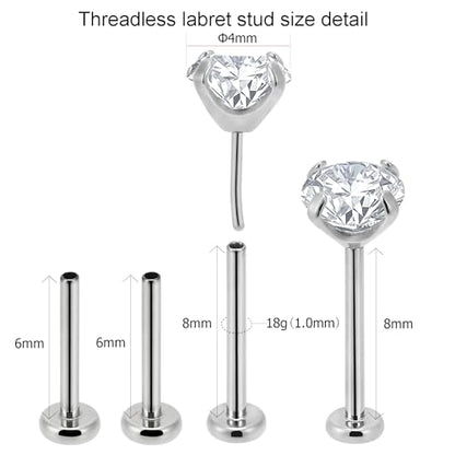 20g/18g/16g Titanium Press Fit Threadless Push in Labret Stud