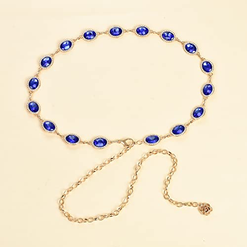 ILuvatar Green Glass Diamond Chain Belt - Metal Women's Western Style Dress Belt - color: F008-db