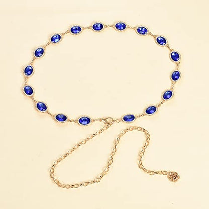 ILuvatar Green Glass Diamond Chain Belt - Metal Women's Western Style Dress Belt - color: F008-db