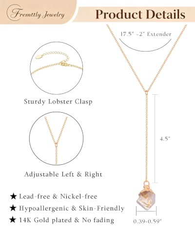 Lariat Necklace for Women Dainty Gold Long Crystal Drop Y-Shaped Necklace | 14k Gold Plated Crystal Drop Necklace Trendy Non Tarnish Simple Gold Jewelry For Wedding, Prom, Daily - color: Citrine