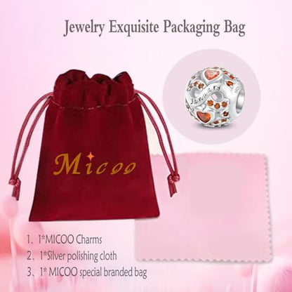 MICOO 925 Sterling Silver Jan-Dec Birthstone Charms For Bracelets and Necklaces, Original DIY Bead Charms With Cubic Zirconias Jewelry Birthday Gifts For Women. - color: 1-Jan Birthstone charm