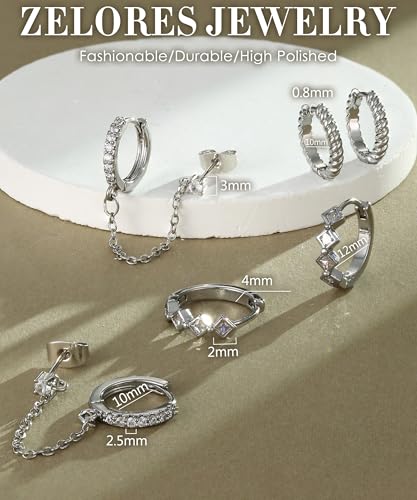 3 Pairs Dangle Hoop Chain Earrings Stacks for Women Trendy Huggie Earring | Non-Tarnish 5A CZ Stones Hoops Earrings Set for Multiple Piercing - style: Silver Plated-Hoop Dangle
