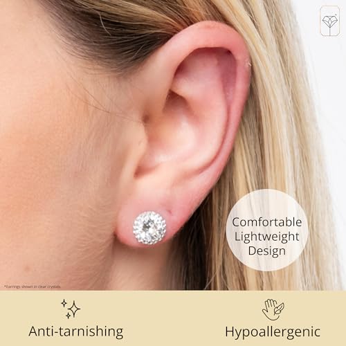 Sterling Silver Crystal Halo Stud Earrings - color: Turquoise