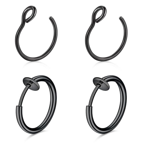 QWALIT Fake Nose Ring Fake Lip Piercing Fake Lip Ring Fake Nose Ring Hoop Fake Snake Bites Fake Lip Piercings Faux Lip Rings Fake Nose Piercing Clip on Nose Ring Spring - color: A5-spring + basic- black