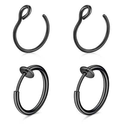 QWALIT Fake Nose Ring Fake Lip Piercing Fake Lip Ring Fake Nose Ring Hoop Fake Snake Bites Fake Lip Piercings Faux Lip Rings Fake Nose Piercing Clip on Nose Ring Spring - color: A5-spring + basic- black
