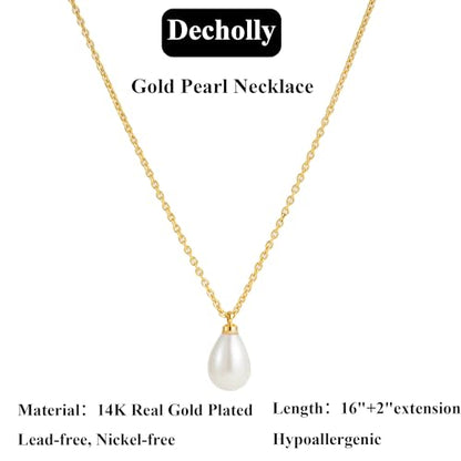 Gold Pearl Necklaces for Women Trendy, 14K Gold Plated Dainty Necklace Simple Layered Pearl Necklaces for Women Trendy Wedding Birthday Jewelry - color: One Pearl necklace