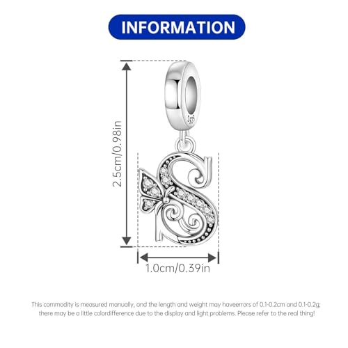 2 Pack 925 Sterling Silver Butterfly Letter Charms for Bracelets and Necklace Alphabet Initial Dangle Pendants Round Spacer Beads Pave Cubic Zirconia Jewelry Gift for Women - color: S Set