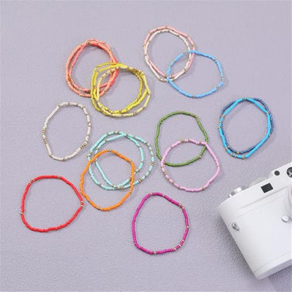 Boho Stackable Seed Beaded Bracelets for Women 18-20Pcs Colorful Handmade Multilayered Rice Bead Bracelet Set Summer Beach Bohemian Jewelry Gift - color: A-Multicolor