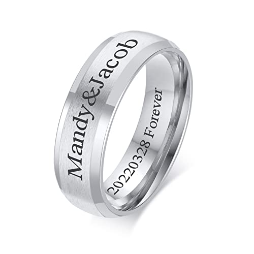 VNOX Customize Personalized 6MM/8MM Tungsten Carbide/Stainless Steel Simple Matte Brushed Finish Wedding Band Engagement Rings for Men Women,Size 5-14 - color: Silver-6mm-stainless-steel