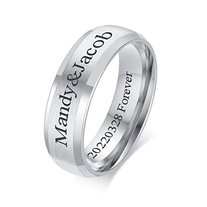 VNOX Customize Personalized 6MM/8MM Tungsten Carbide/Stainless Steel Simple Matte Brushed Finish Wedding Band Engagement Rings for Men Women,Size 5-14 - color: Silver-6mm-stainless-steel