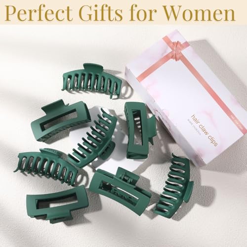 Green Hair Clips for Women - 8 Pack 4.3 Inch Large Matte Banana Claw Clips for Women Thin Thick Curly Hair, Big Strong Hold jaw - color: Green