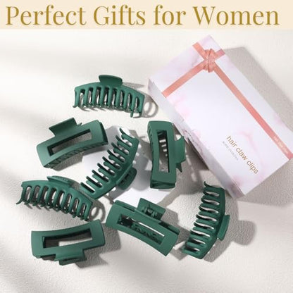 Green Hair Clips for Women - 8 Pack 4.3 Inch Large Matte Banana Claw Clips for Women Thin Thick Curly Hair, Big Strong Hold jaw - color: Green