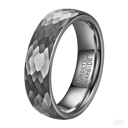 VQYSKO Hammered Tungsten Carbide Wedding Band Ring for Men Women - color: Black 6mm
