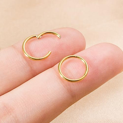 Small Gold Hoop Earrings, Lightweight 14K Gold Plated Huggie Hoop Earrings for Cartilage Helix Tragus, Hypoallergenic Earrings for Women Men, Tiny Thin Hoops Surgical Steel Endless Hoops Earrings 6-10 mm - color: 8mm Hoop Gold-18g
