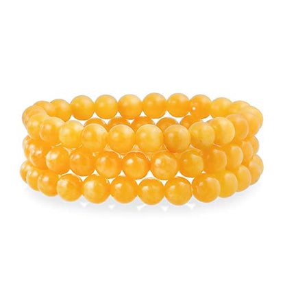 Bling Jewelry Unisex Stackable Set Of 3 Gemstone Round Bead 8MM Stretch Bracelet For Women Teen Men Multi Strand Stacking Adjustable - color: Yellow Jade Quartz