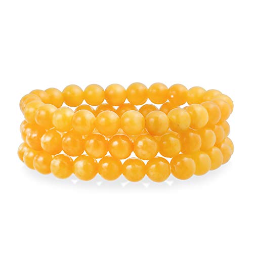 Bling Jewelry Genuine 8MM Gemstone Ball Bead Stretch Bracelet Stackable (3 Set) - color: Yellow Jade Quartz