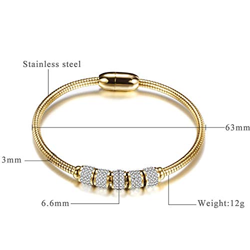 JUDE Stainless Steel Cubic Zircon Snake Chain Bangle Bracelet - color: Gold