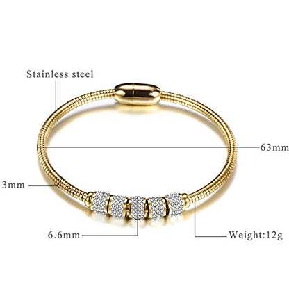 JUDE Stainless Steel Cubic Zircon Snake Chain Bangle Bracelet - color: Gold
