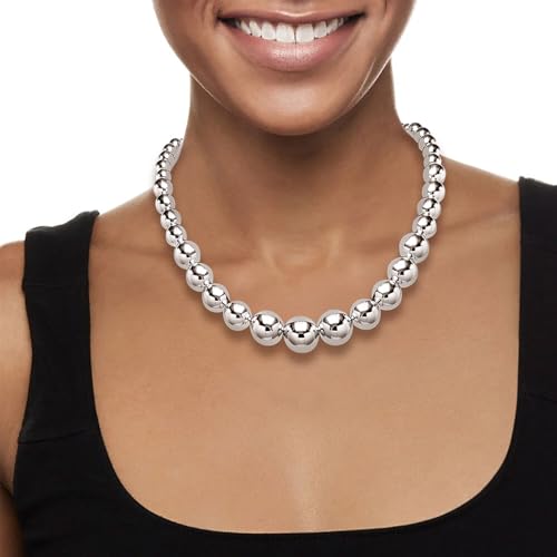 Cryshimmer Pearl Choker Necklace for Women Faux Pearl Beads Strand Necklace Earring Set Costume Jewelry,Gift for Wife Mother - color: Silver Plated